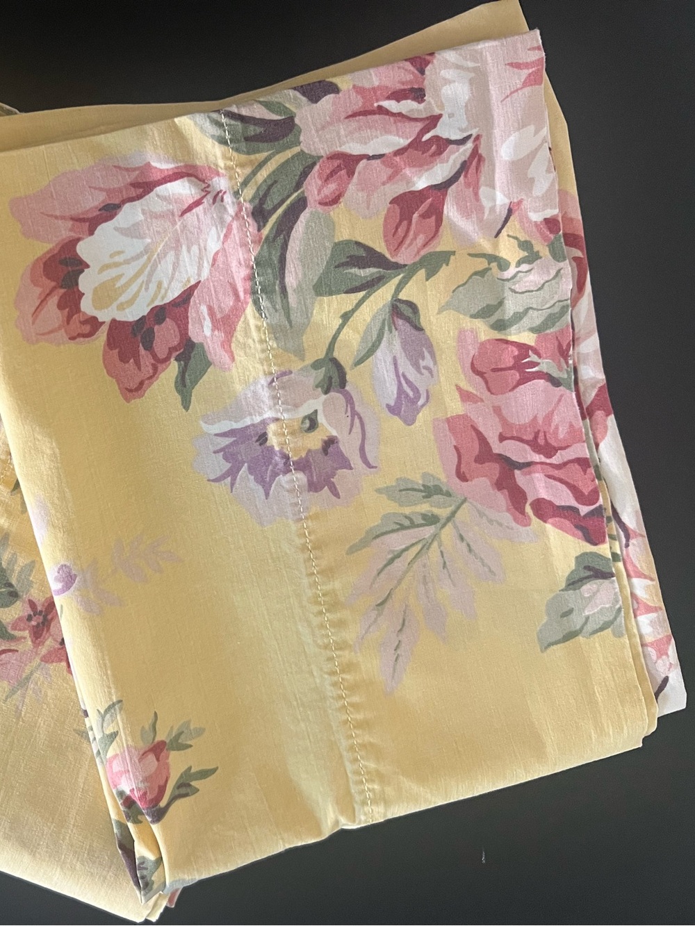 Ralph Lauren Yellow Floral Cotton Pillowcase with Pink & Lavender Blooms